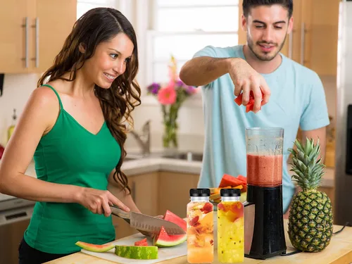 Vista 4 de 6 botellas de plástico para jugo de 14 onzas, recipientes para bebidas a granel, recipientes de bebidas para leche, jugo, botella de bebidas, tapa