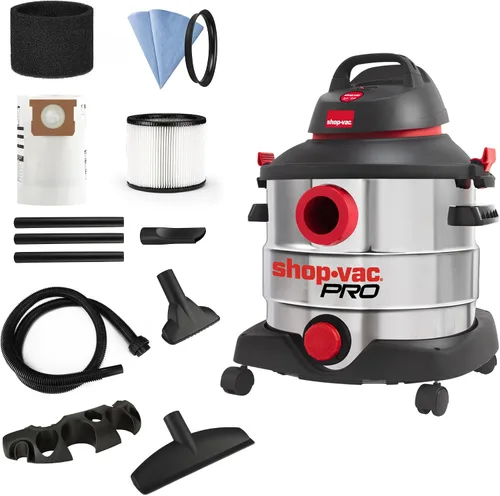 Vista 10 de Shop-Vac Aspiradora húmeda/seca de 5 galones y 4.5 HP de pico, tanque de acero inoxidable, aspiradora de taller portátil con filtro, manguera