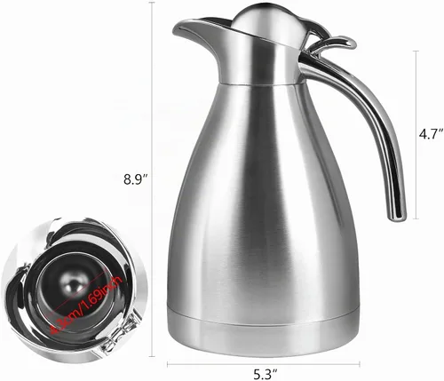 Vista 2 de Jarra térmica de acero inoxidable para café, bebidas, plata (1.0L)