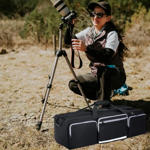 Vista 6 de IBVIVIC Bolsa para trípode, 30.7 pulgadas, funda de transporte de trípode resistente con divisor acolchado, bolsa de soporte de luz con doble