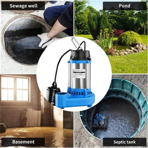 Vista 7 de FOTING 1HP 6000 GPH Bomba sumergible de aguas residuales/efluentes – Hierro fundido resistente – Bomba séptica de 115 V para cuenca de sumidero