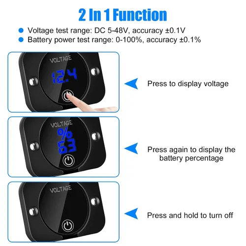 Vista 2 de Linkstyle Medidor de Voltaje de Batería, Voltímetro de Voltaje DC 12 Voltios 24 Voltios, Voltímetro de Voltaje con Pantalla Digital LED, Voltímetro