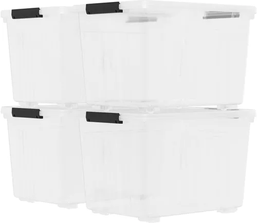 Vista 8 de Caja de almacenamiento transparente de 22 L con asas, contenedor de plástico con tapa de cierre, paquete de 4