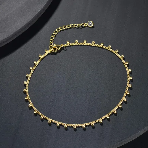 Vista 3 de LOYATA - Tobillera delicada bañada en oro de 14 quilates para mujeres, con pequeña cruz de circonia cúbica blanca y borlas bonita joyería