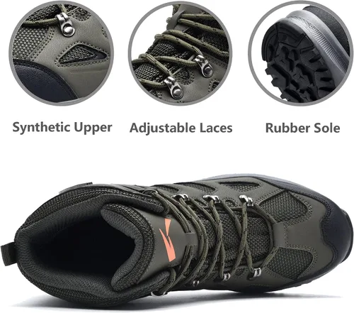 Vista 5 de UPSOLO Botas de senderismo para hombre al aire libre para senderismo