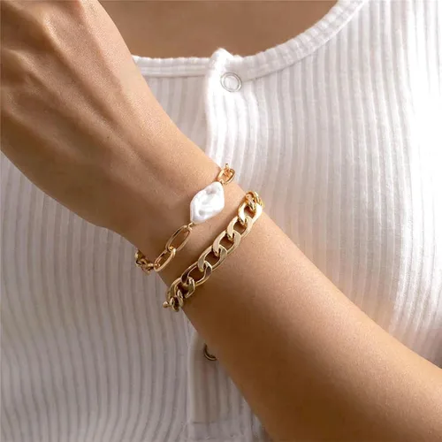 Vista 63 de Long tiantian Pulsera de oro gruesa para mujer, pulseras de oro delicadas, pulseras para mujer, pulseras apilables de eslabones de cadena