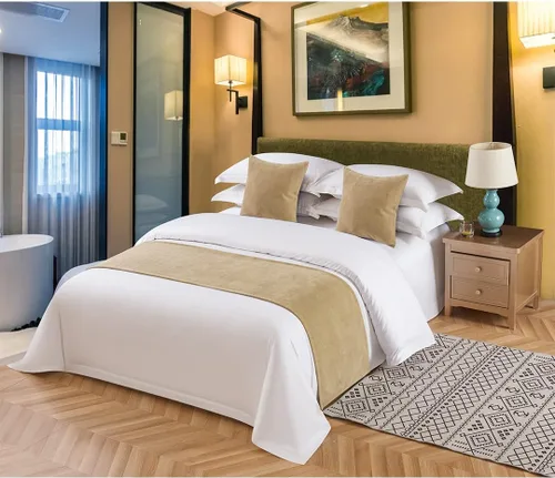 Vista 7 de Bufanda sólida para cama, camino de cama, bufanda de protección para hotel, casa de huéspedes, complejos turísticos, dormitorio