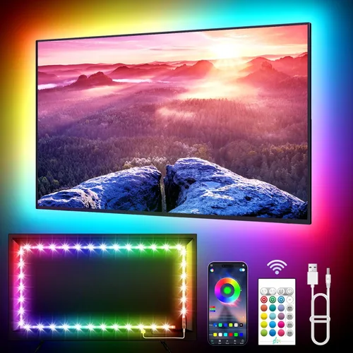 Vista 10 de KANTUTOE Retroiluminación LED para TV, luces LED de 9.84 pies para TV de 32 a 43 pulgadas, luces de TV RGB detrás con sincronización de música