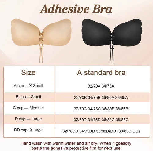 Vista 6 de Sticky Bra, Backless Strapless Bra Push Up, Adhesive Invisible Lift Up Bras 2 Pairs