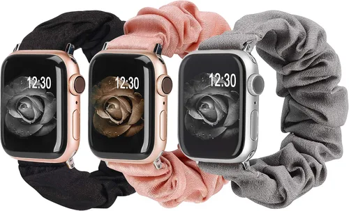 Vista 20 de TOYOUTHS - 3 paquetes compatibles con Apple Watch Band Scrunchies 1.496 in (38 mm) tela suave patrón impreso pulsera de tela para mujer iWatch