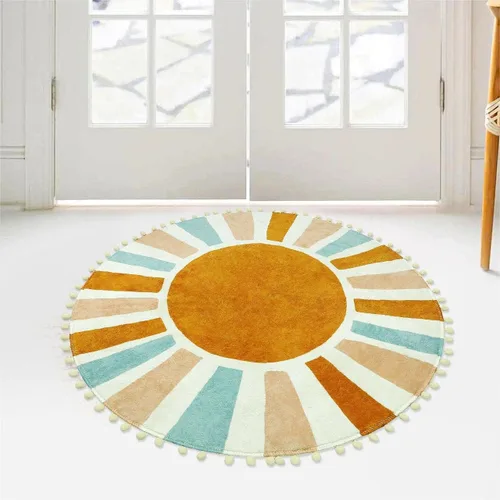 Vista 9 de LIVEBOX Alfombra de baño redonda retro de 3 pies, colorida alfombra bohemia suave circular para dormitorio, bonita alfombra lavable antideslizante