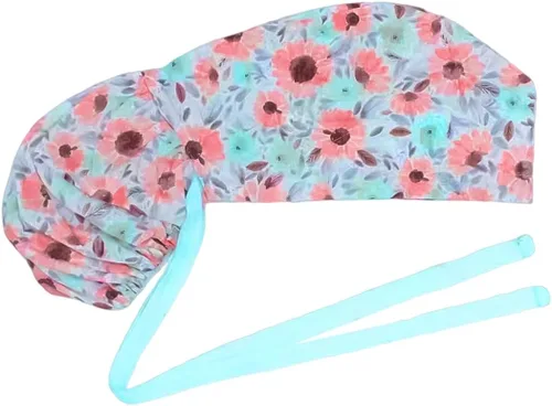Vista 9 de Gorra médica con botones – Gorro de algodón con banda para el sudor, lazo trasero ajustable para cola de caballo