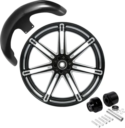 Vista 103 de TCMT Llanta de rueda delantera de 21", buje de rueda de brida de doble disco con guardabarros delantero negro sin pintar, compatible con modelos