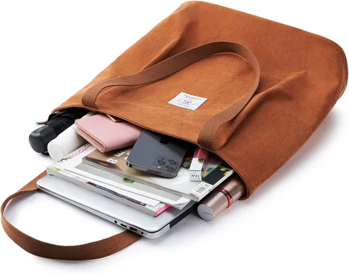 Vista 8 de KALIDI - Bolsa de pana para mujer, con cremallera, casual, de gran capacidad, con bolsillos