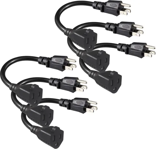 Vista 12 de [1 Pack] Cable de extensión de alimentación corto de 6 pulgadas - Cable de extensión de 3 clavijas mini negro para interiores con puesta a tierra