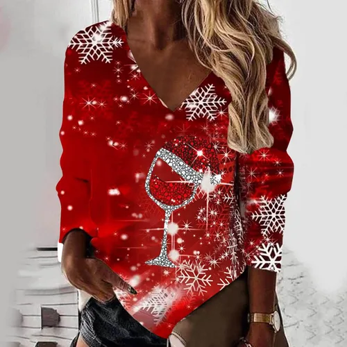 Vista 2 de LAGKQS Sudaderas feas de Navidad para mujer, camisa estampada con gráficos de Navidad, manga larga, suéter mullido