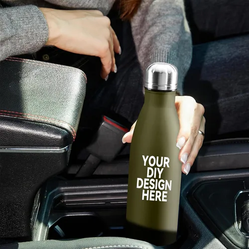 Vista 4 de Botella de agua personalizada de 17 onzas, botella de agua al vacío de doble pared aislada de acero inoxidable, tazas a prueba de fugas para Verde
