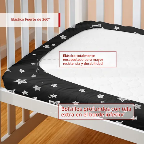 Vista 5 de Sábanas Ajustables para Pack and Play, Transpirables Gruesas para Parque de Juegos con Estampado Encantador 39"×27"×5" Compatible con Graco Pack n