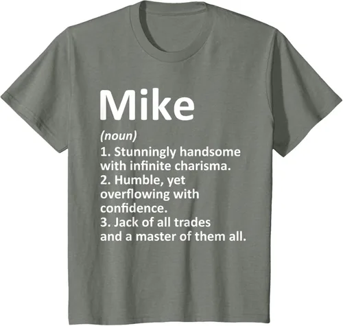 Vista 82 de MIKE Definition - Camiseta divertida para regalo de cumpleaños con nombre personalizado, Negro, S