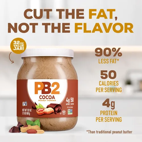 Vista 3 de PB2 Mantequilla de cacao de chocolate en polvo con cacao – 0.14 oz de proteína, 90% menos grasa, certificado sin gluten, solo 50 calorías por
