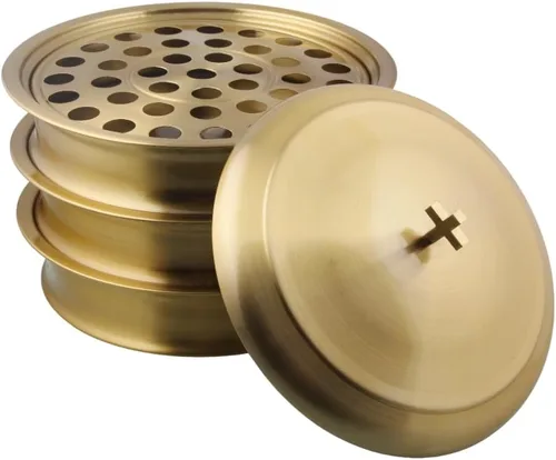 Vista 7 de Bandeja de comunión para iglesia con tapa, acero inoxidable, juego de 3 Latón/dorado brillante