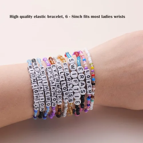Vista 5 de NONTAI 2 pulseras Taylor Swiftie Jewelry for the Eras Music Friendship Bracelets Fearless Midnight Folklore Lover Reputation Album Jewelry