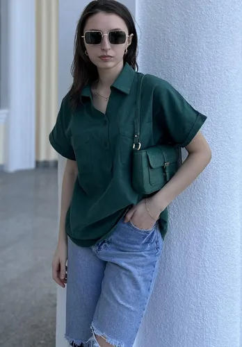Vista 4 de Chigant Blusas de algodón y lino para mujer, camisas Henley de manga corta con botones y cuello en V y dos bolsillos