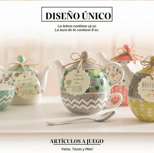 Vista 2 de Pavilion Gift Company 74069 Tetera de cerámica Bloom Sister para una persona, 15 oz, multicolor