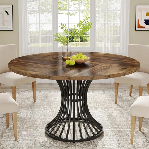 Vista 9 de Tribesigns Mesa de comedor redonda para 4-6 personas, mesa de cocina circular de 47 pulgadas estilo granja, mesa de comedor industrial con base