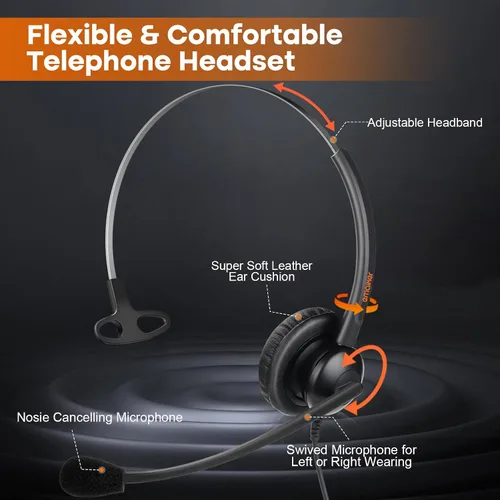 Vista 2 de Auriculares de teléfono con cable de centro de llamadas con conector de 0.098 in para teléfono IP Cisco SPA Polycom Pansonic, auriculares