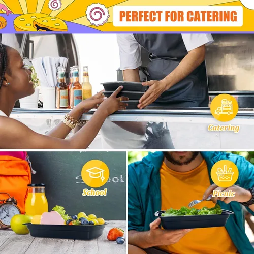 Vista 5 de Teivio Paquete de 20 recipientes de plástico reutilizables para preparación de comidas, 1 compartimento con tapas, contenedores de plástico Bento