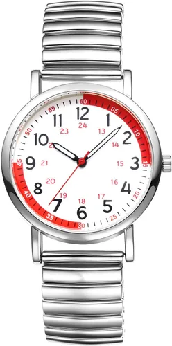 Vista 21 de JewelryWe Reloj de lectura fácil ultrafino para mujer con correa elástica de tono dorado/plateado