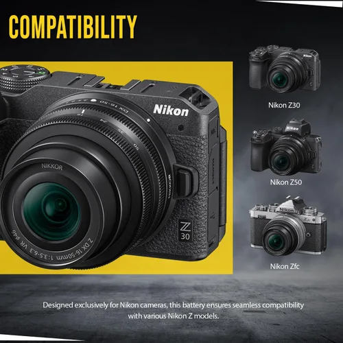 Vista 5 de BM Premium Batería EN-EL25 de alta capacidad para cámaras digitales Nikon Z30, Z50, Z 50, Z50 II, Z fc