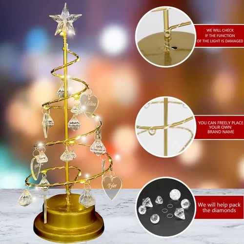 Vista 4 de Luz personalizada para árbol de cristal de Navidad, de metal, personalizada, 1-15 nombres de familia, foto de Christmastree, lámpara de árbol