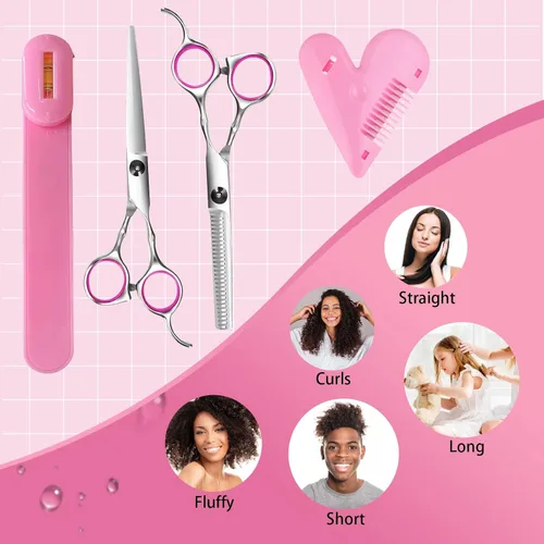 Vista 9 de Kit de corte de cabello para cortar cabello en casa, tijeras de cabello, recortadora de puntas abiertas, clips de flequillo, herramientas
