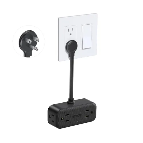 Vista 9 de TROND Extensor de toma con cable de 6 pulgadas, adaptador de enchufe plano con 4 tomas eléctricas y 4 puertos USB, para montaje en pared, toma