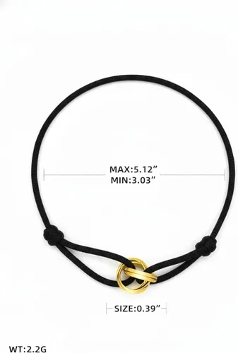 Vista 2 de Pulsera de cuerda roja, negra y rosa para protección y buena suerte, pulsera de cuerda ajustable hecha a mano con anillo Trinity de oro/plata