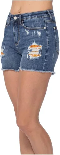 Vista 2 de Judy Blue Pantalones cortos cortados con forro de bolsillo estampado de cintura alta, 150135