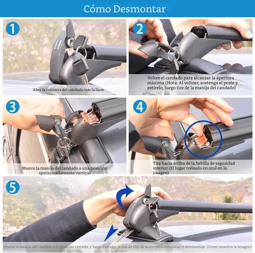 Vista 6 de Barras transversales universales para techo, barras transversales de aluminio de 43 pulgadas con bloqueo antirrobo, marco de ventana ajustable