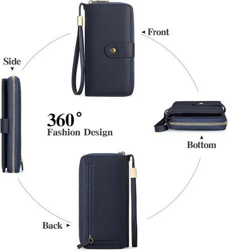 Vista 4 de GAEKEAO Cartera de mano para mujer, con bloqueo RFID, de piel, de gran capacidad, con correa de mano