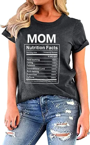 Vista 2 de Mom Nutrition Facts - Camiseta divertida para el día de la madre, camiseta con estampado de letras, camiseta casual de verano
