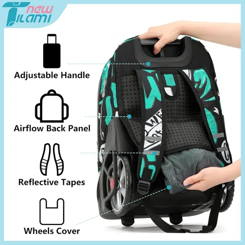 Vista 69 de NEW TILAMI Mochila con ruedas de 19 pulgadas con bolsa de almuerzo para niñas y niños, mochila para laptop con ruedas, bolsa de mano duradera