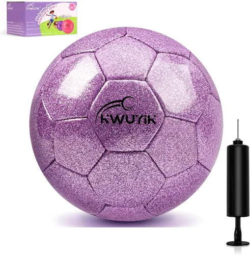 Vista 9 de Tamaño 3, 4, 5, juego de pelota de fútbol con purpurina, rosa, dorado, morado, con inflador, pelota de fútbol para niños de 3-6, 6, 8, 8-12, pelota
