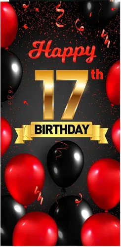 Vista 9 de Cartel de feliz cumpleaños 15 cumpleaños rojo y negro telón de fondo para cabina de fotos, globos de vítores a 15 años de edad, decoración temática