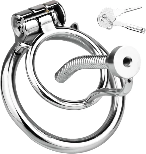 Vista 2 de Dispositivo de castidad masculina con bloqueo oculto, varilla uretral y anillo antideslizante, jaula de castidad de diseño hueco, jaula de acero