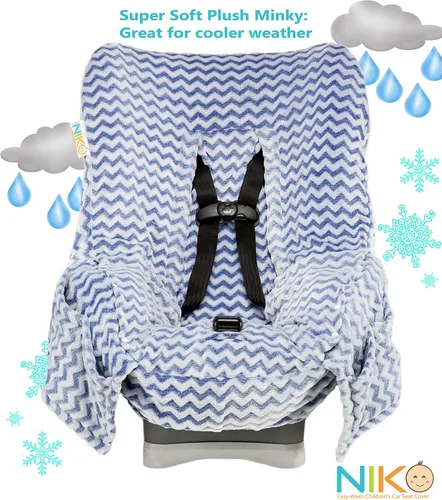 Vista 6 de Niko Easy Wash - Funda y forro para asiento de automóvil para niños, diseño Chevron Minky azul, ideal para clima invernal, ajuste universal, probado