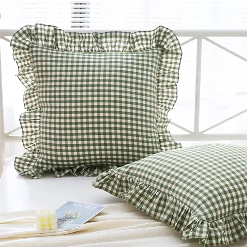 Vista 18 de Mywinlle juego de 2 fundas para cojín con volantes a cuadros negro/blanco, fundas de almohada decorativas de algodón lavado a cuadros estilo granja