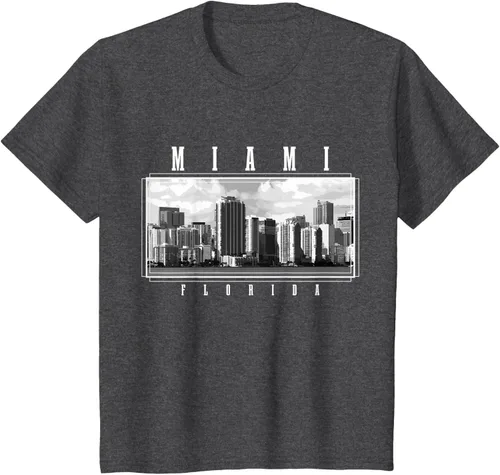 Vista 23 de Miami Skyline Florida Pride Vintage Miami Camiseta, Negro