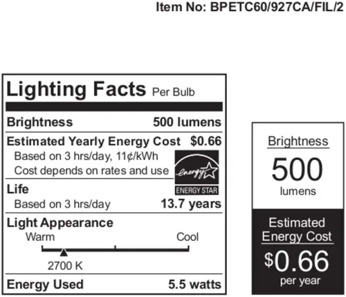 Vista 5 de Feit Electric BPETC60/927CA/FIL BPETC60927CAFIL/2/RP LED de rendimiento, 3.5"H x 1.7"D, específico del producto, 2 piezas