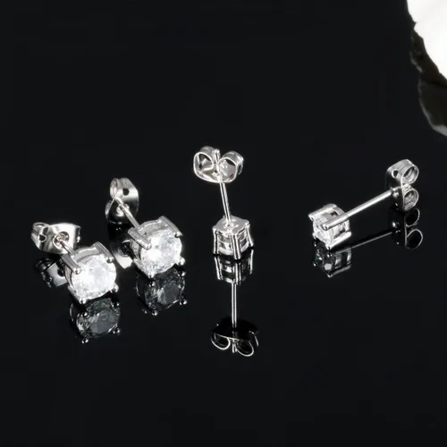 Vista 2 de Pendientes de tuerca de acero de titanio chapado en platino princesa 3A Rhinestone para mujer